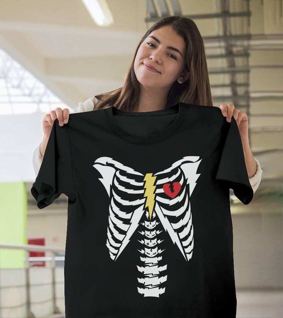 Heartbroken Rock Skeleton Thunderbolt Ribs T-Shirt