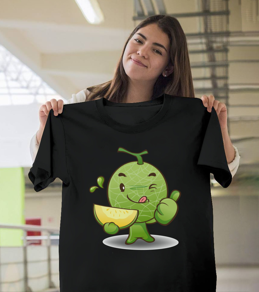 Melon Character Holding Lemon Slice Thumbs Up T-Shirt