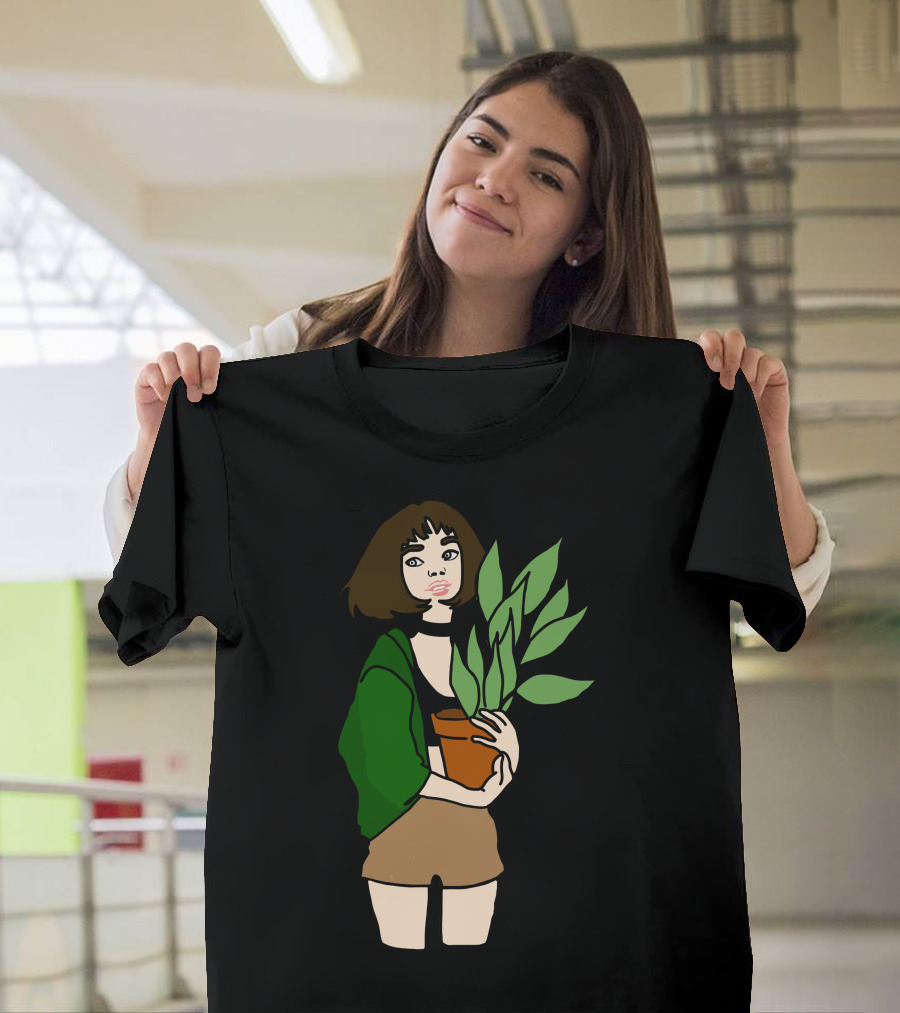 Mathilda Plant Girl with Green Jacket and Brown Shorts T-Shirt