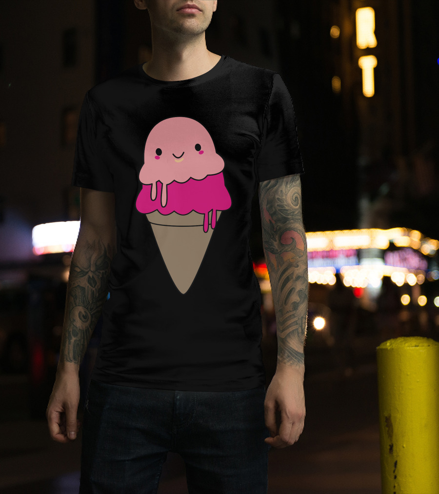 Adorable Ice Cream Cone Smiling Kawaii T-Shirt