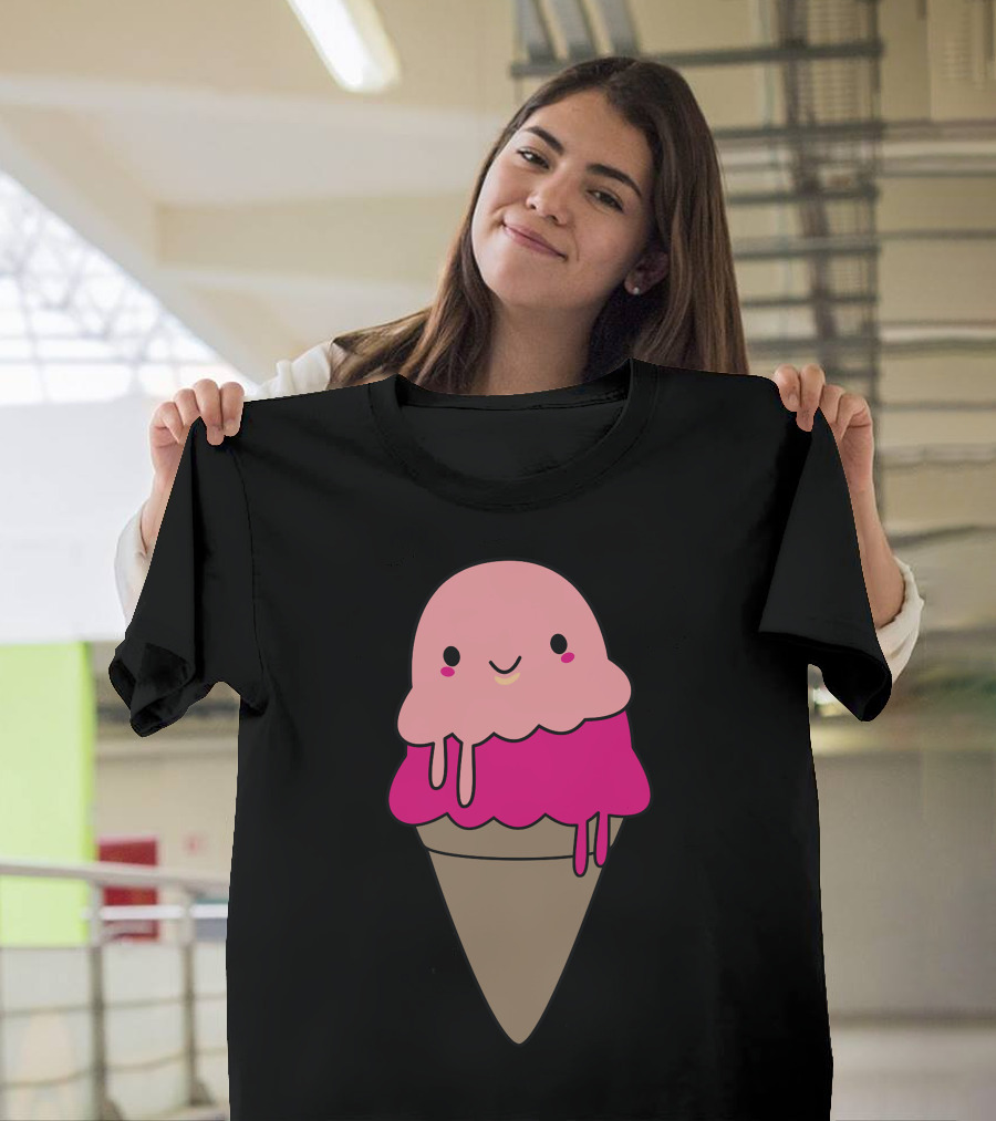 Adorable Ice Cream Cone Smiling Kawaii T-Shirt