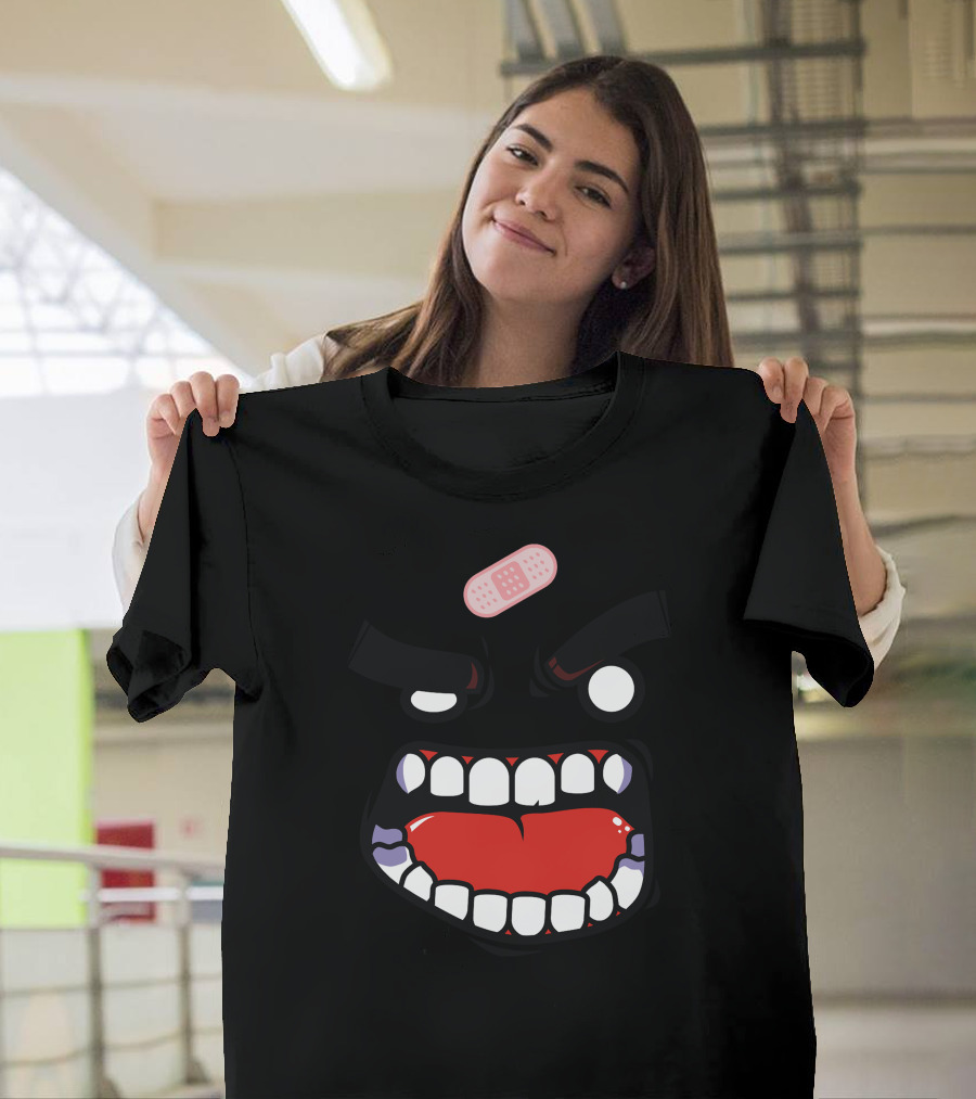 Anger Flat Version Bandaged Furious Face with Teeth and Bandage Cartoon Expression T-Shirt