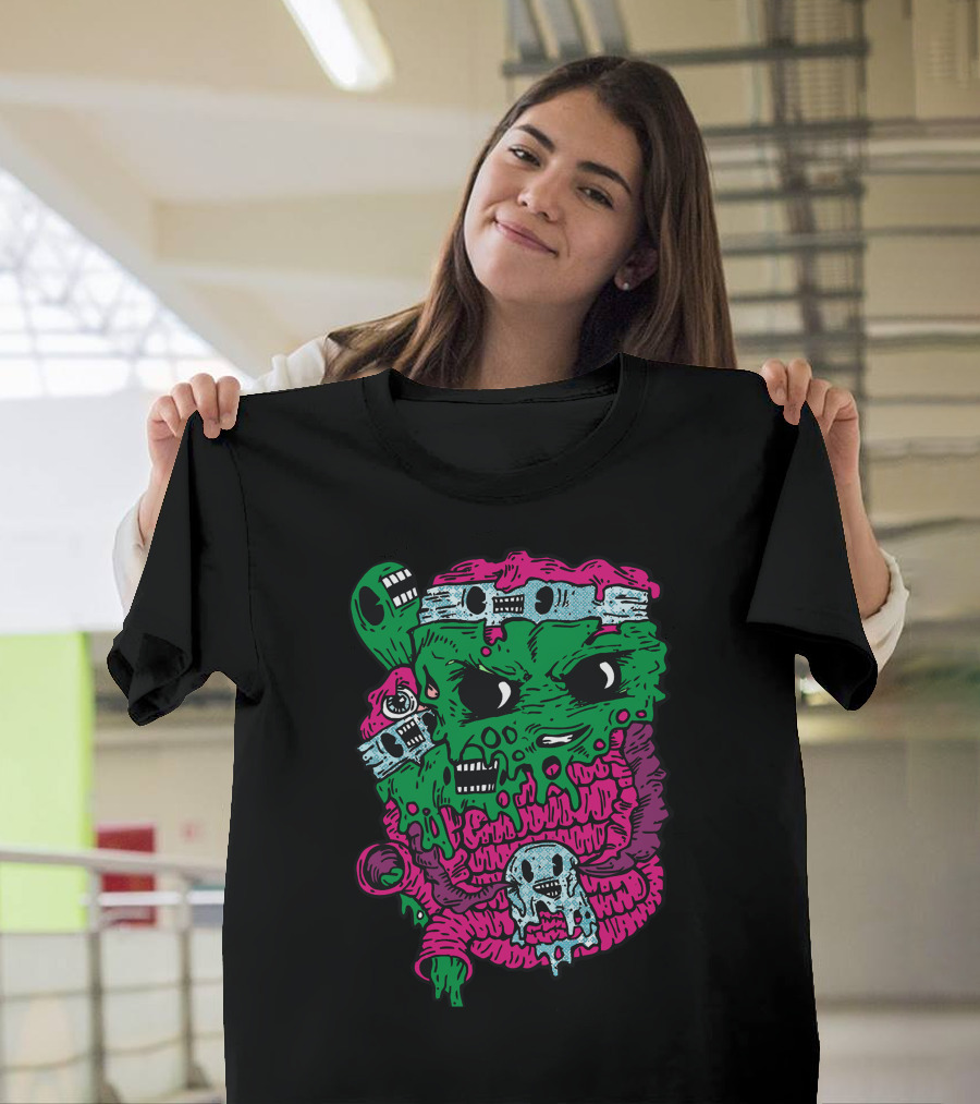 Dripping Zombie Cassettes Skull Face T-Shirt