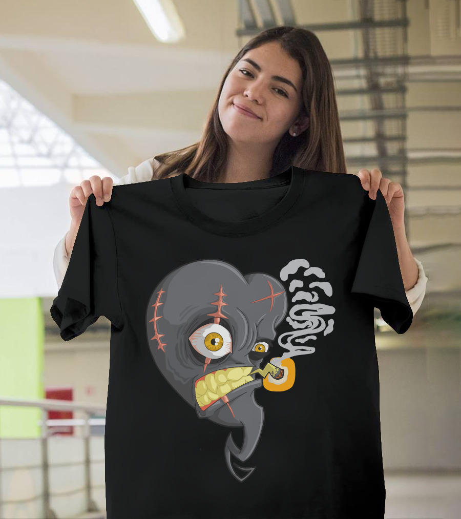 Stitched Black Heart with Smoking Pipe and Scarred Eye T-Shirt