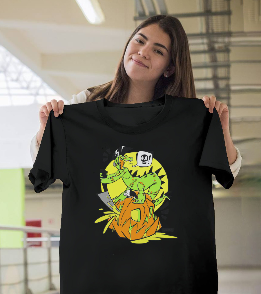 Croc O Ween Gory Frankenstein Crocodile on Jack-O'-Lantern with Cleaver T-Shirt