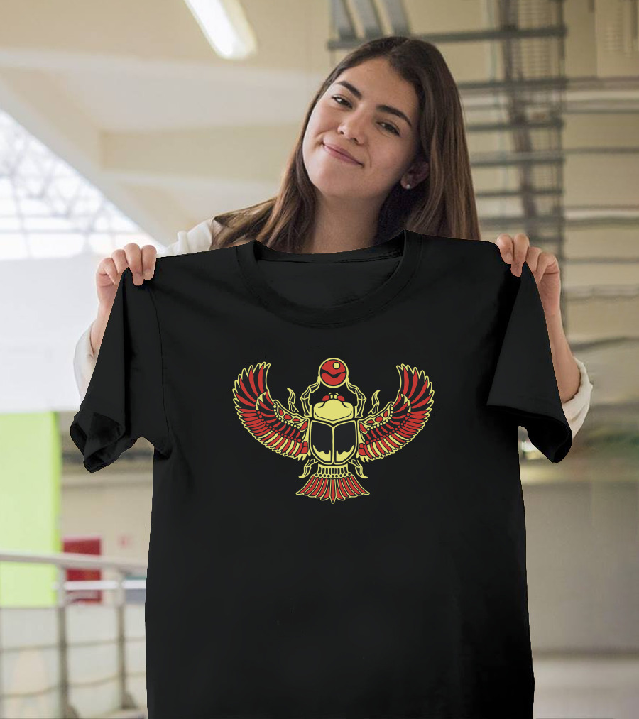 Ancient Egyptian Desert Scarab with Red and Gold Wings T-Shirt