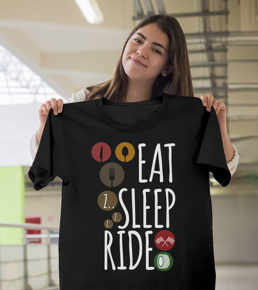 Eat Sleep Ride Fork Spoon Tire Racing Flags T-Shirt
