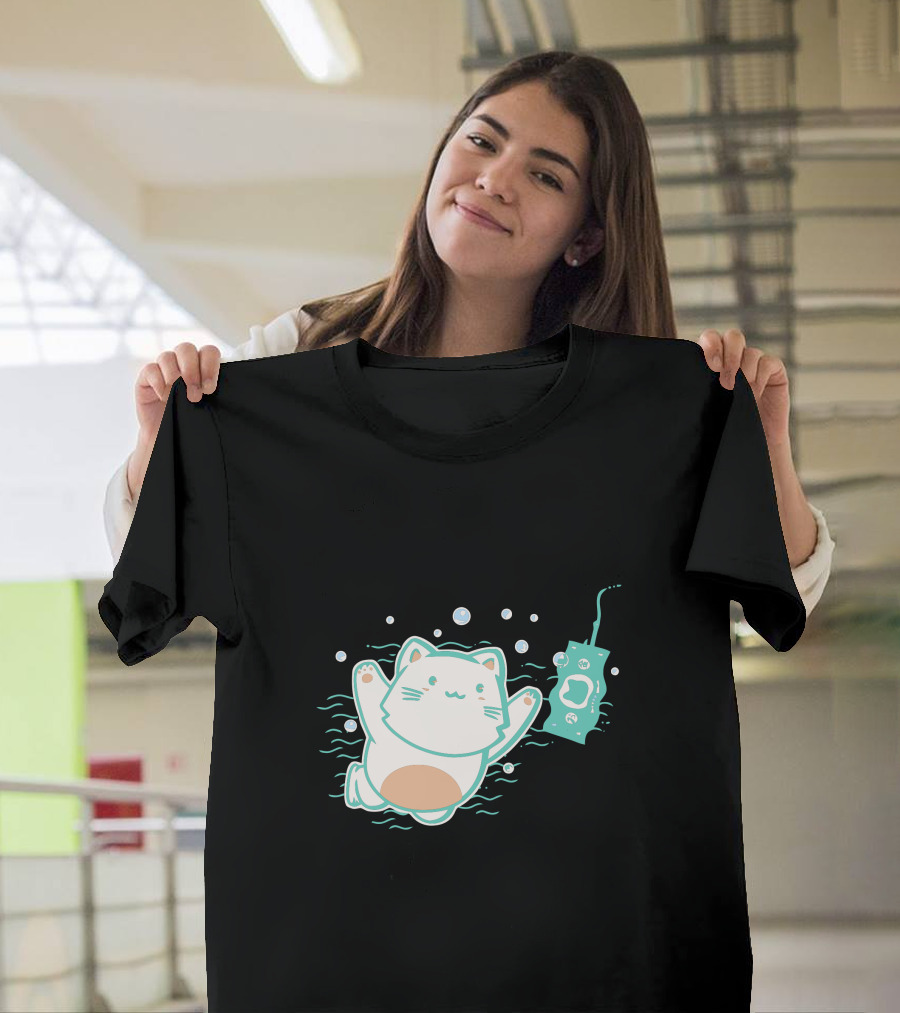 Nevermind Cat Floating With Game Controller In Water T-Shirt