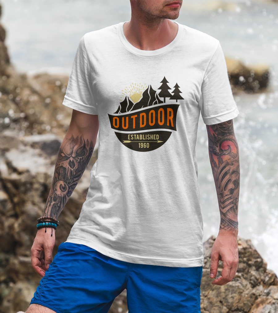 Outdoor Established 1960 Camp Sunburst Mountain Trees T-Shirt