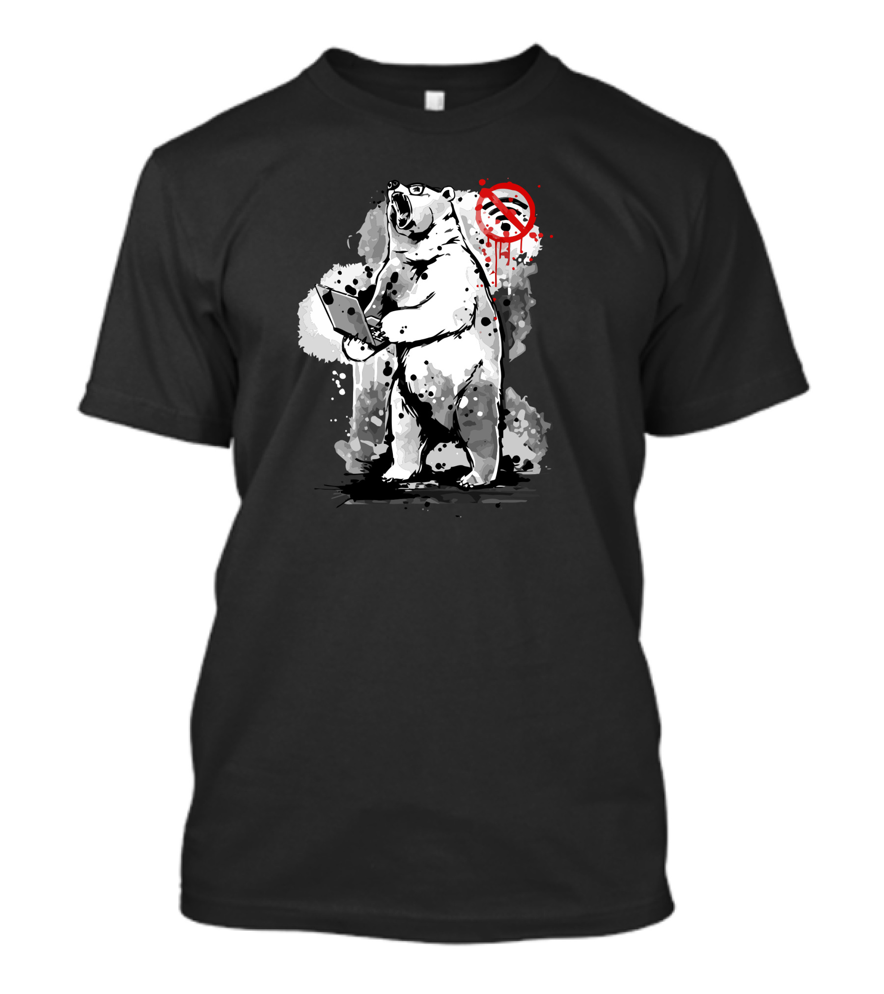 No Internet Connection Angry Bear Roaring With Laptop And Red Signal T-Shirt