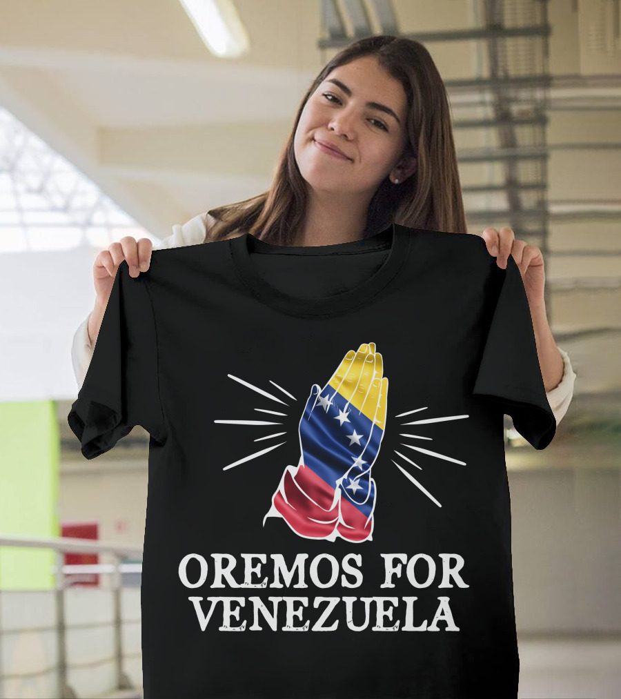 Oremos For Venezuela Venezuelan Flag Praying Hands T-Shirt