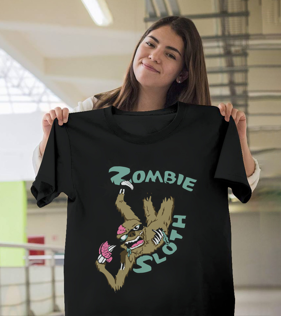 Zombie Sloth Hanging Upside Down with Brain and Claws T-Shirt