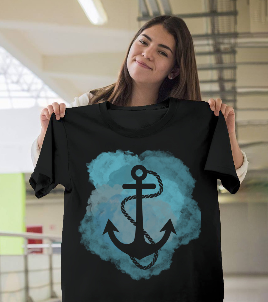 Anchor Watercolor Rope Nautical Ocean Teal Splash T-Shirt