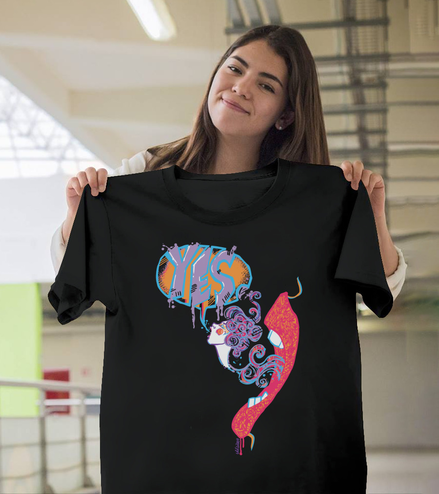 YES 60s Psychedelic Style with Retro Red Telephone and Groovy Hair Swirls T-Shirt