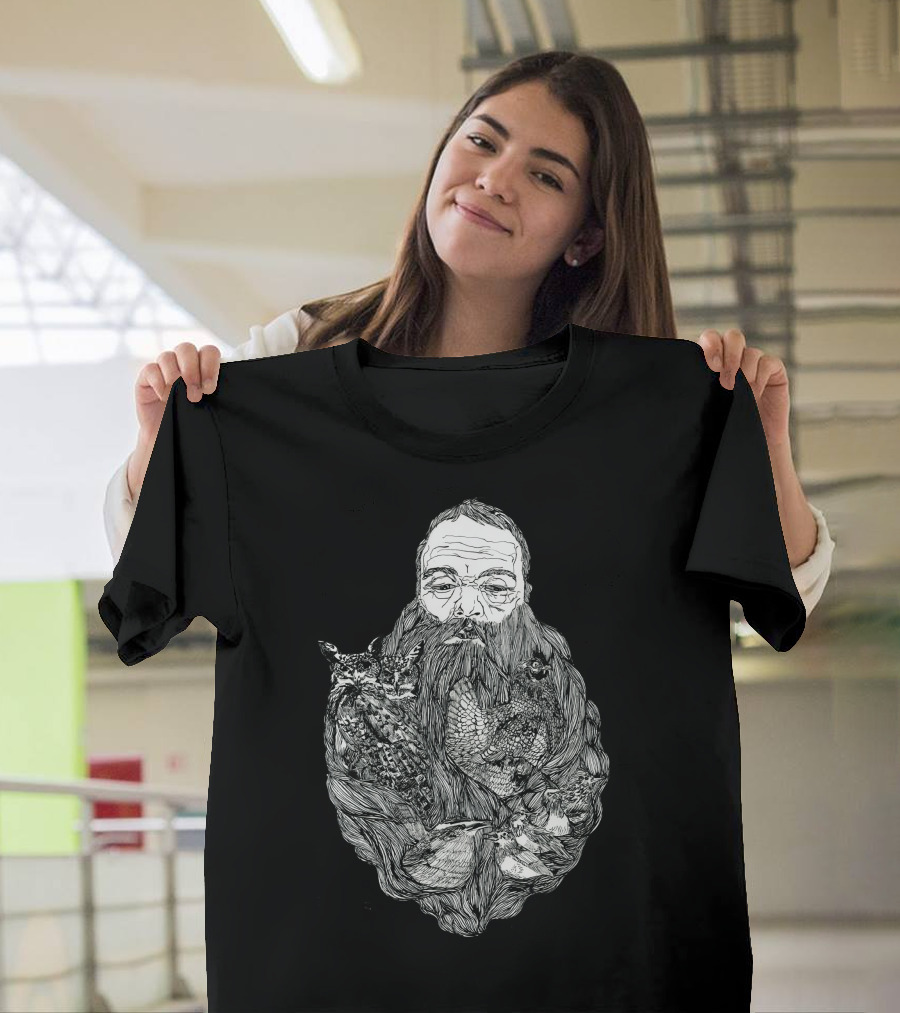 Birdbeard Owl Man Face with Beard Birds T-Shirt
