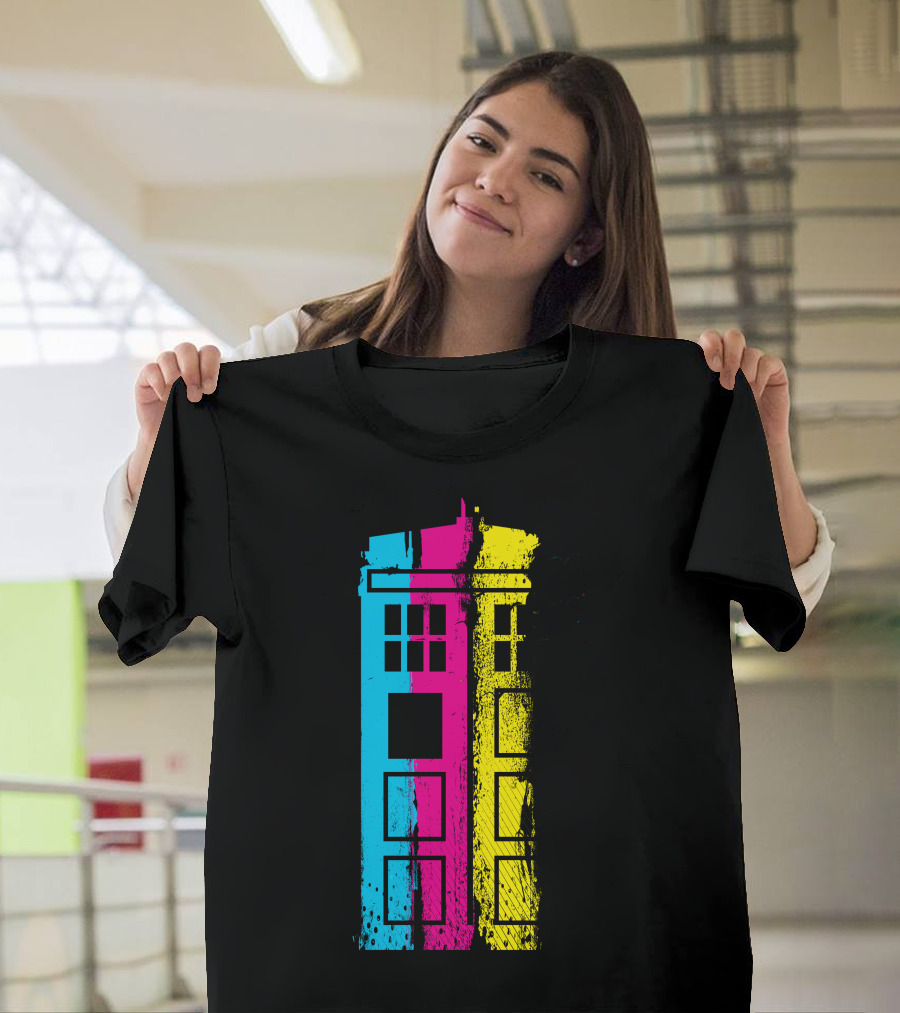 Doctor Who TARDIS Cyan Magenta Yellow T-Shirt