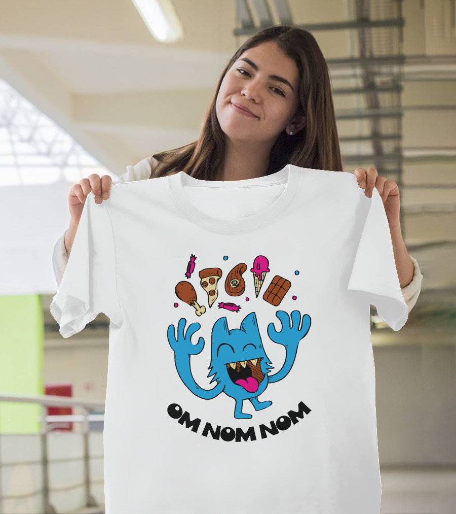 Om Nom Nom Hungry Monster with Pizza Ice Cream and Chocolate T-Shirt