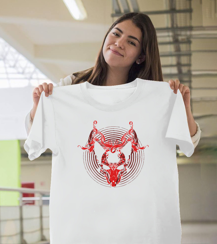 13 Red Ornate Goat Skull Spiral T-Shirt