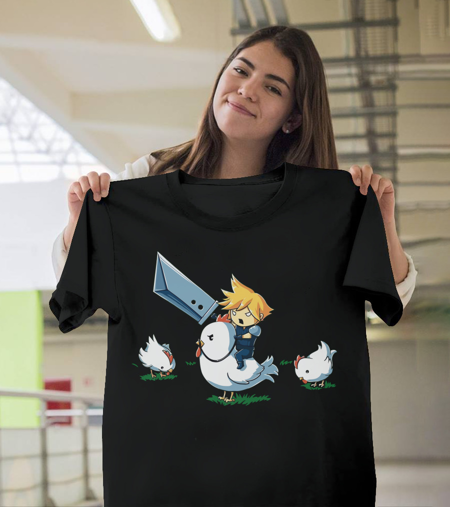 Chibi Warrior Riding Chicken with Giant Sword T-Shirt