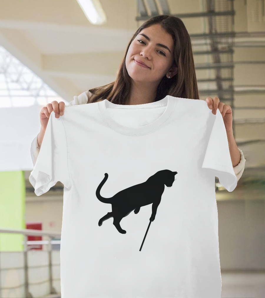 Blind Cats Crossing Silhouette with Cane T-Shirt