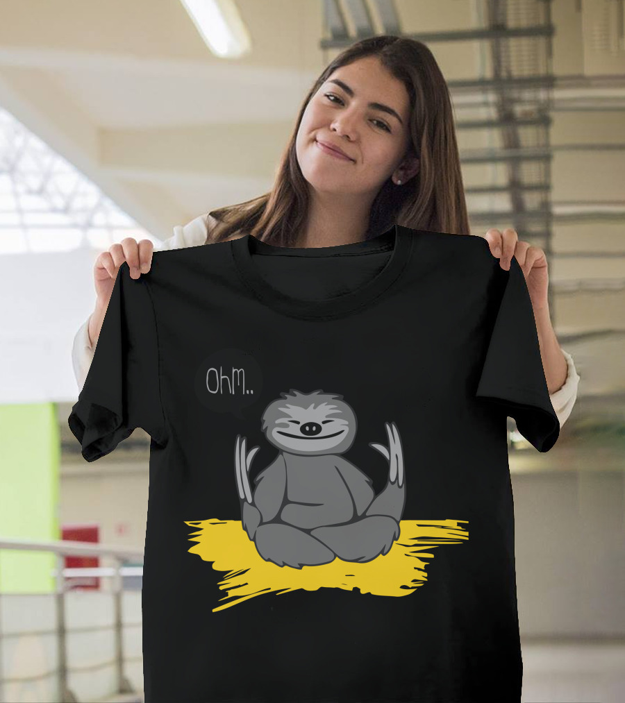 Ohm Sloth Life Meditation Yellow Pillow T-Shirt
