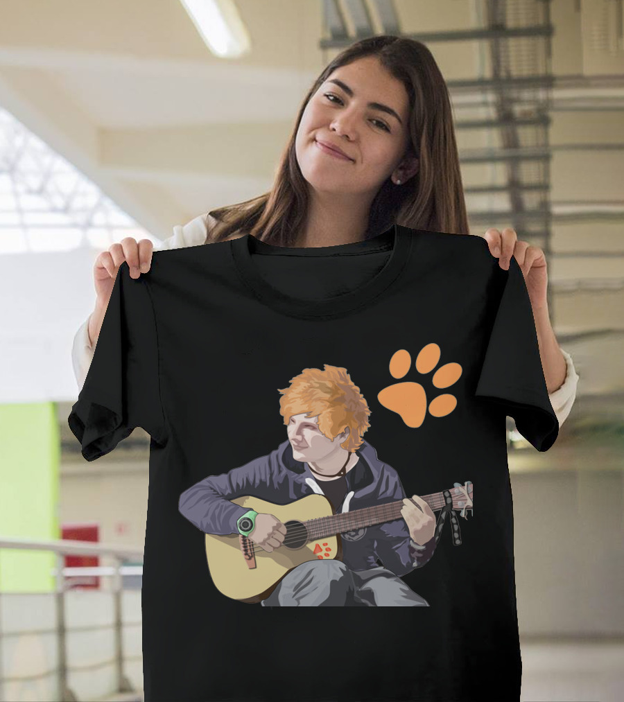 Ed Sheeran Playing Guitar with Orange Paw Prints T-Shirt