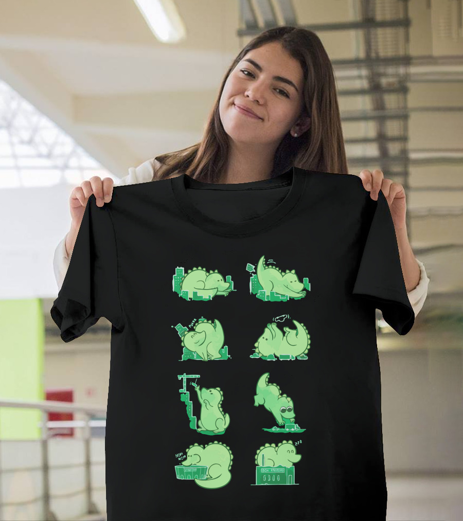 Gawwwzillawww City Adventures Eating Swimming Sleeping Nom Comic Panels T-Shirt