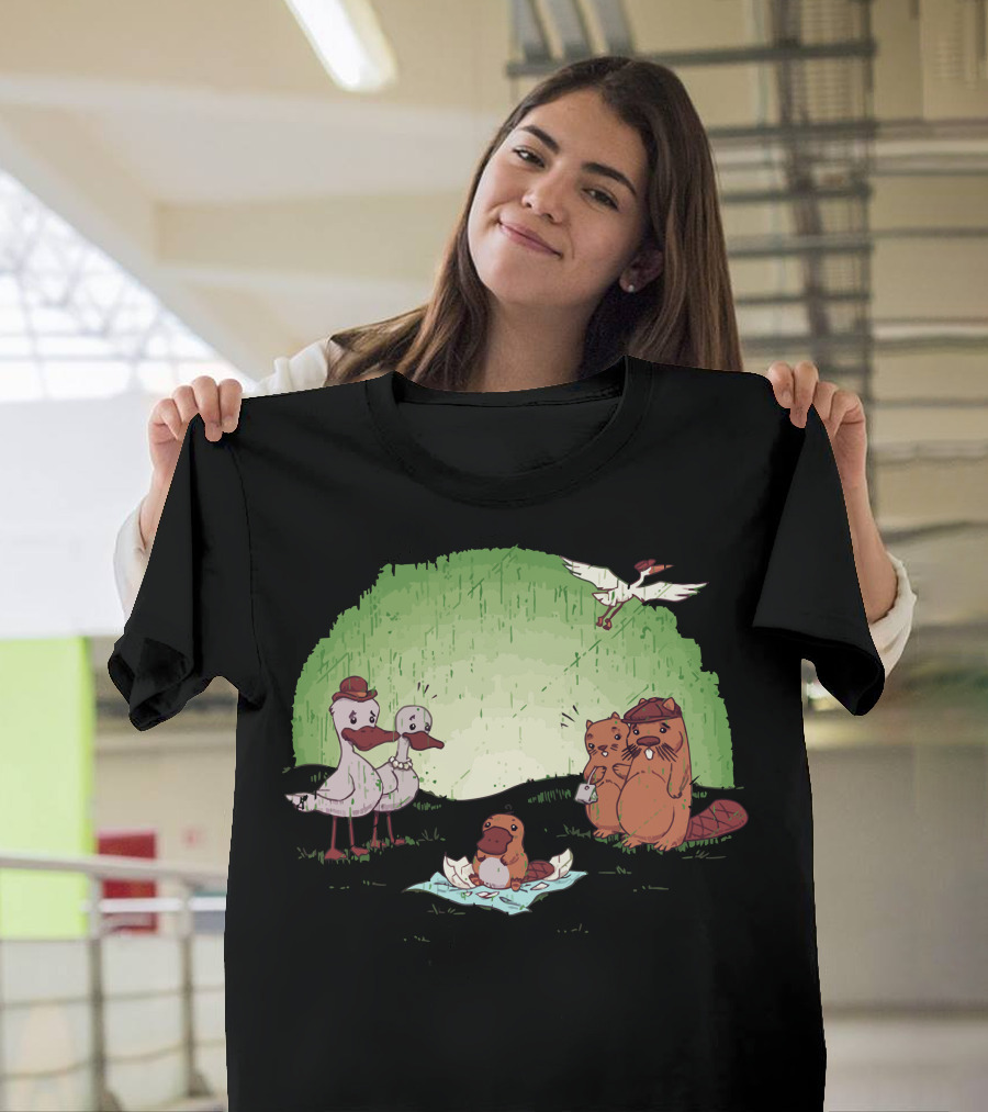 How About Joint Custody with Duck and Beaver Family Featuring Platypus Baby Scene T-Shirt