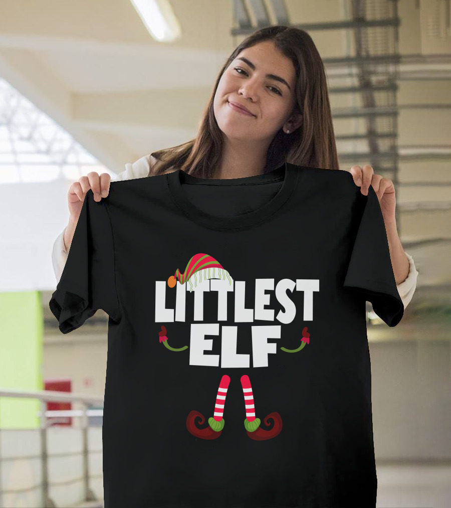 Littlest Elf Festive Hat and Striped Stockings T-Shirt