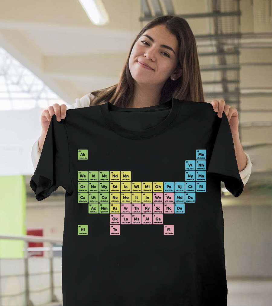Periodic Table Of American States Shaped As USA Map T-Shirt
