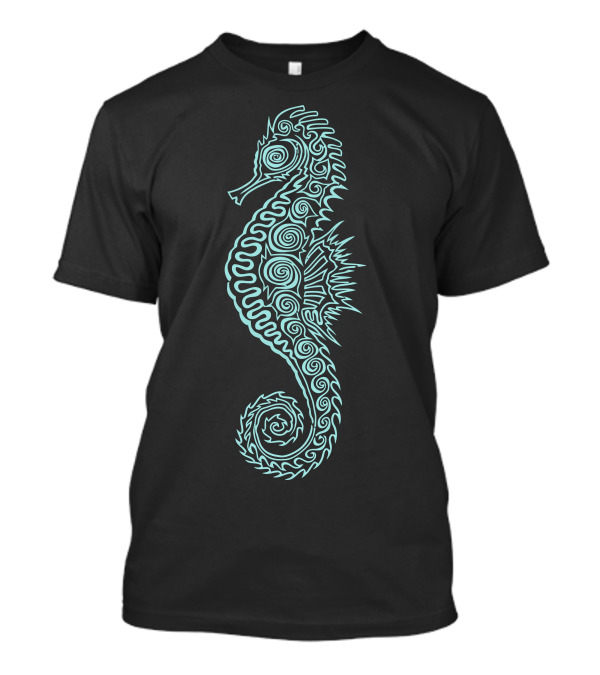 Seahorse Tribal Spiral Pattern Design Aquatic Sea Life T-Shirt