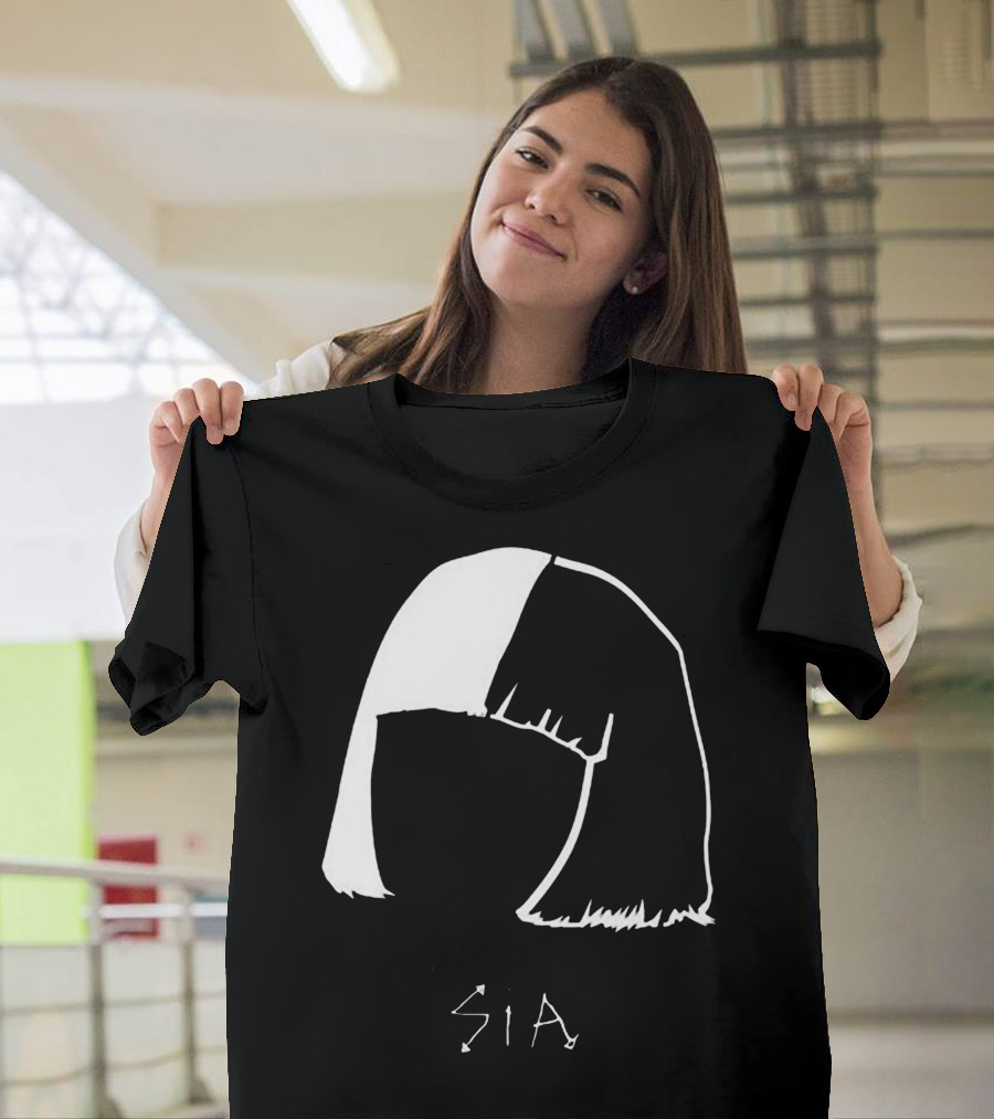 Sia Iconic Half-Black Half-White Bob Hair Enigma T-Shirt
