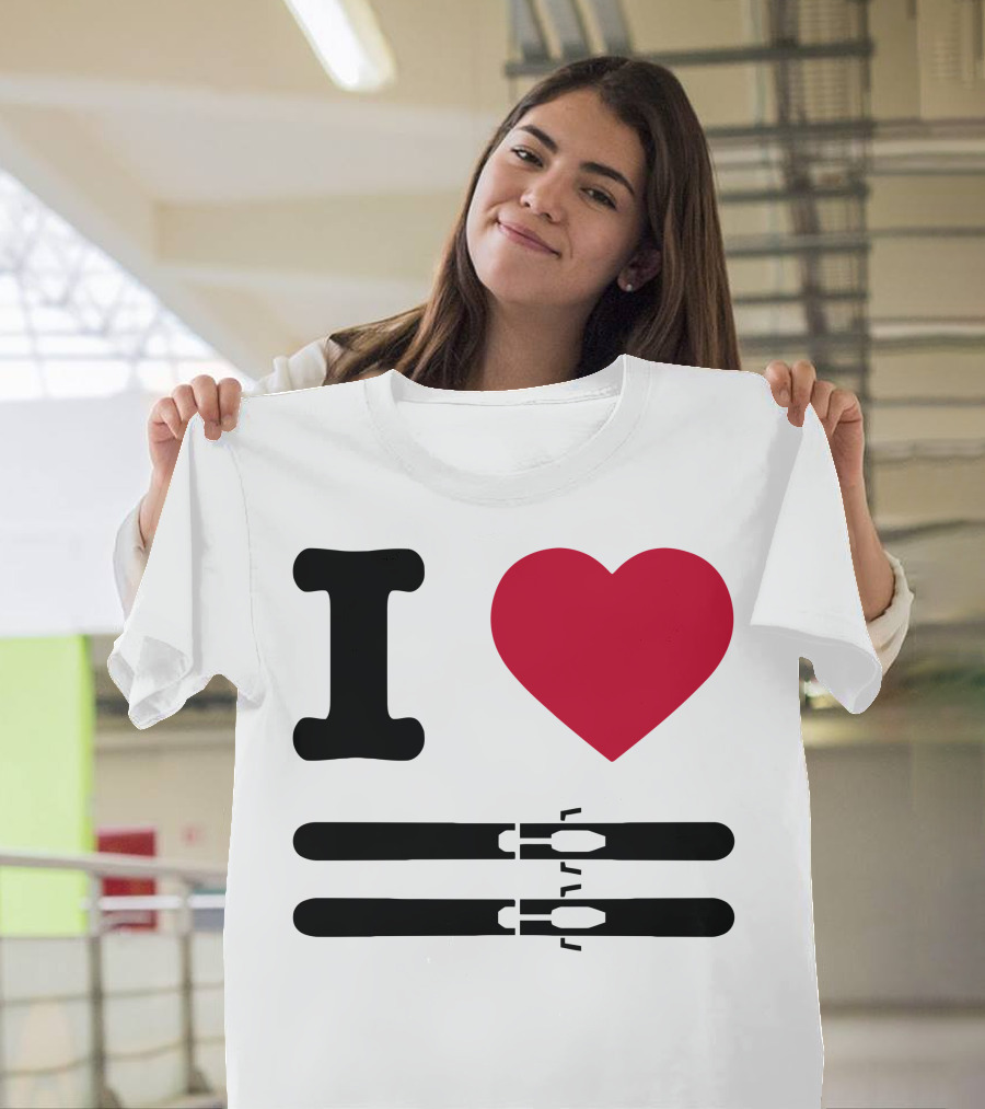 I Love Skiing Iconic Heart and Skis T-Shirt