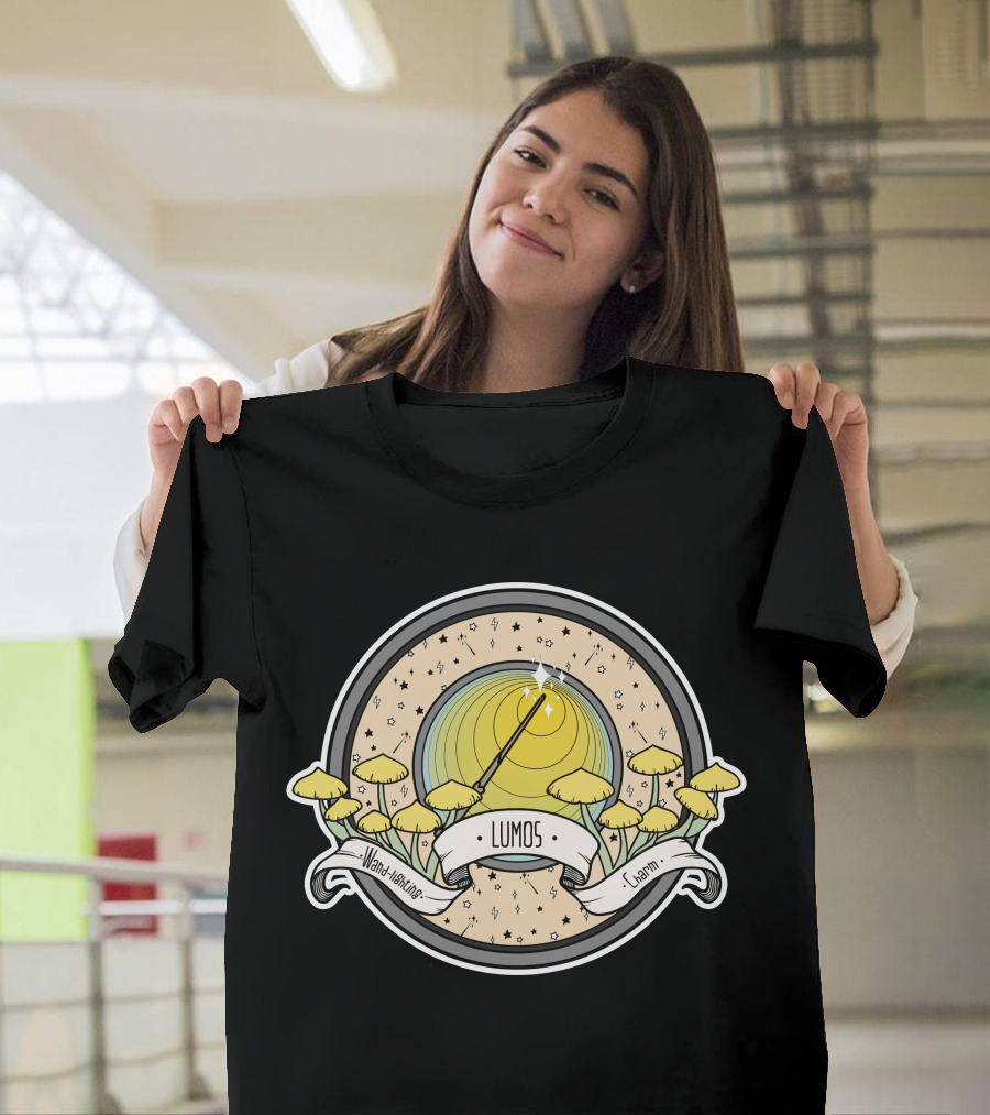 Lumos Wand-Illuminating Charm with Magical Forest Scene T-Shirt