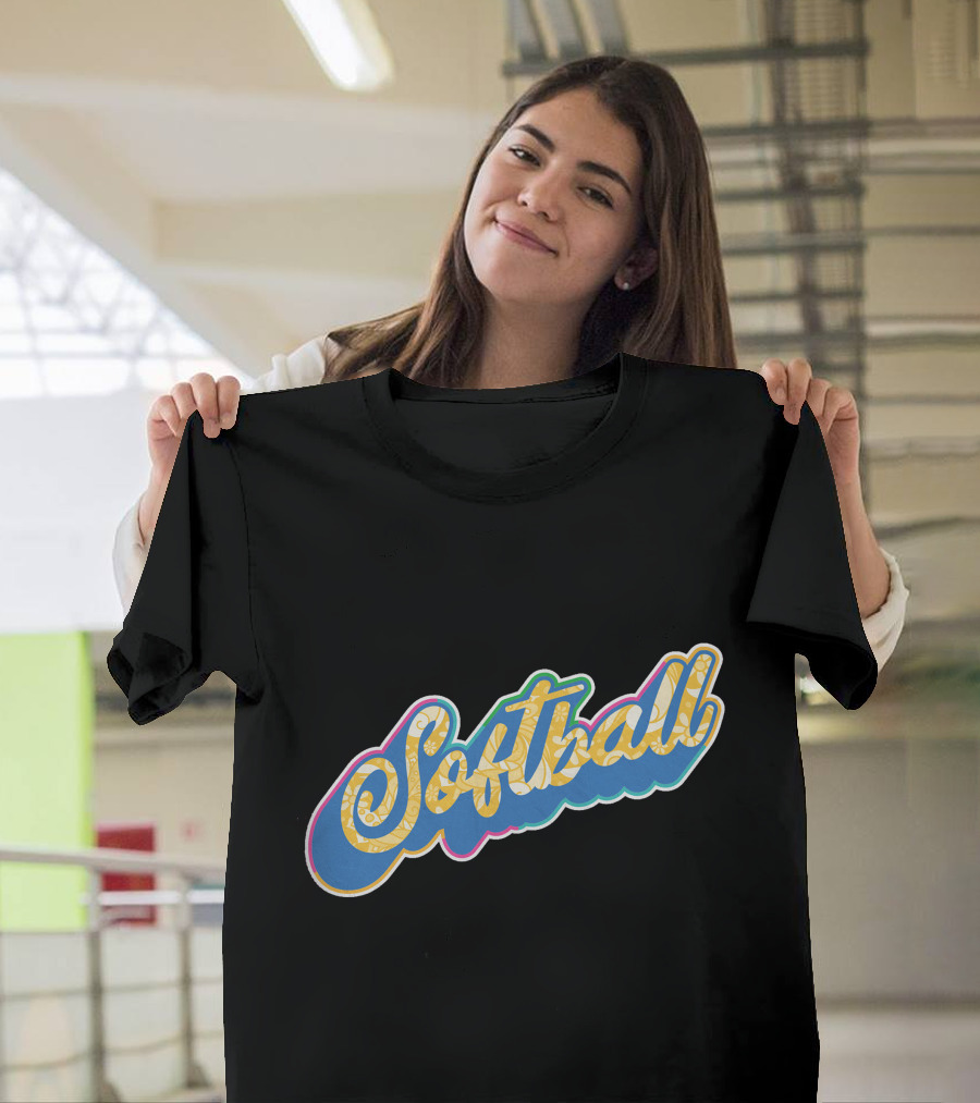 Softball Script Vintage Style Multicolor Lettering T-Shirt