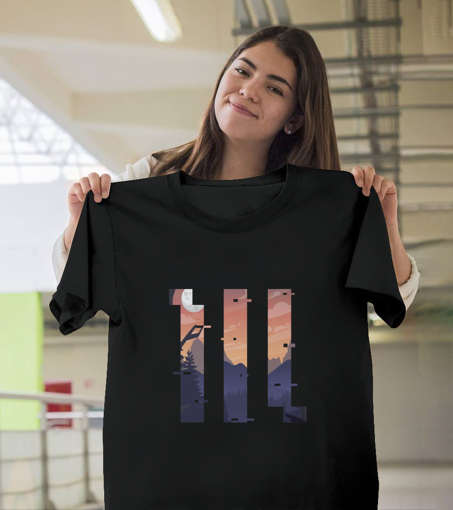 Stranger Things Eleven Moonlit Sunset Forest Geometric T-Shirt