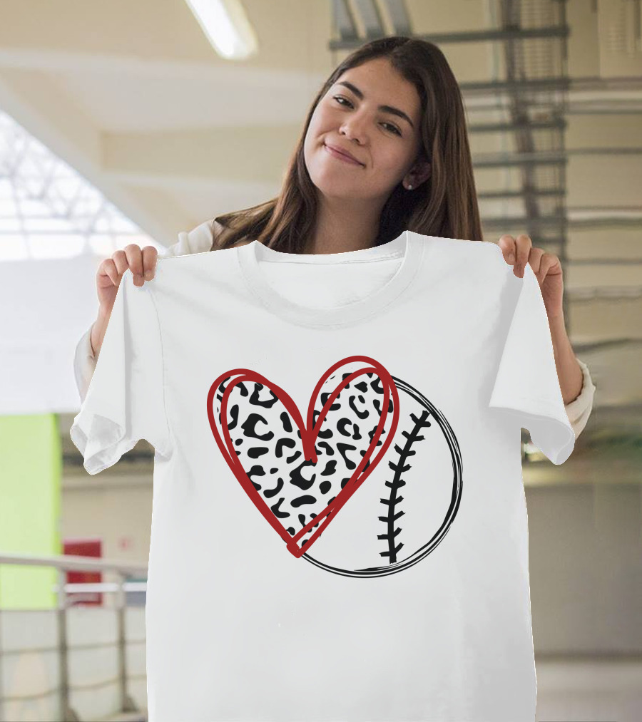 Baseball Leopard Heart Pattern with Stitches T-Shirt