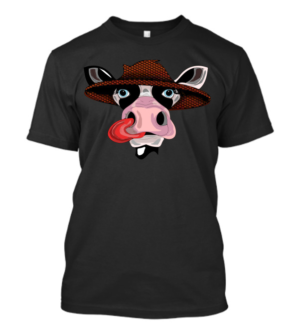Farmer Cow With Straw Hat And Tongue Out T-Shirt