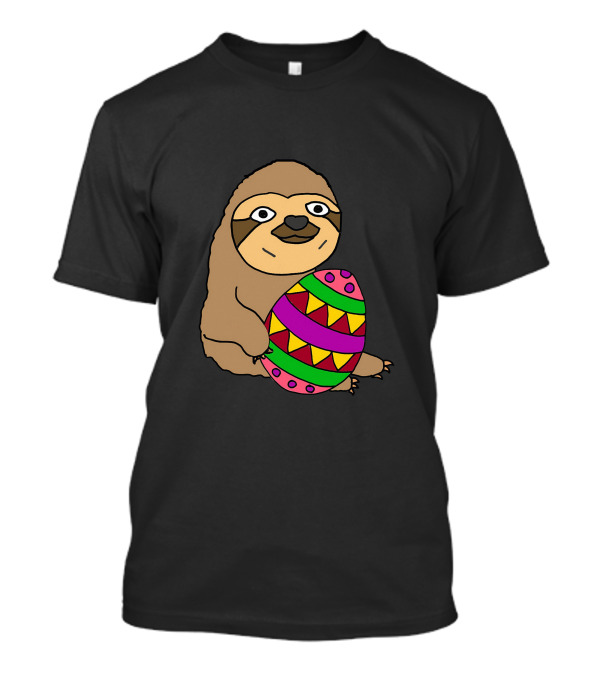 Funny Cute Sloth Hugging Colorful Easter Egg Cartoon T-Shirt