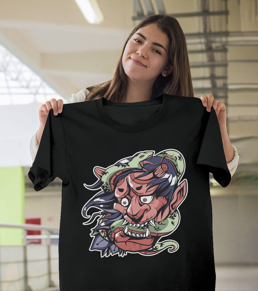 Snake Demon Oni Mask Serpent Wrapping T-Shirt