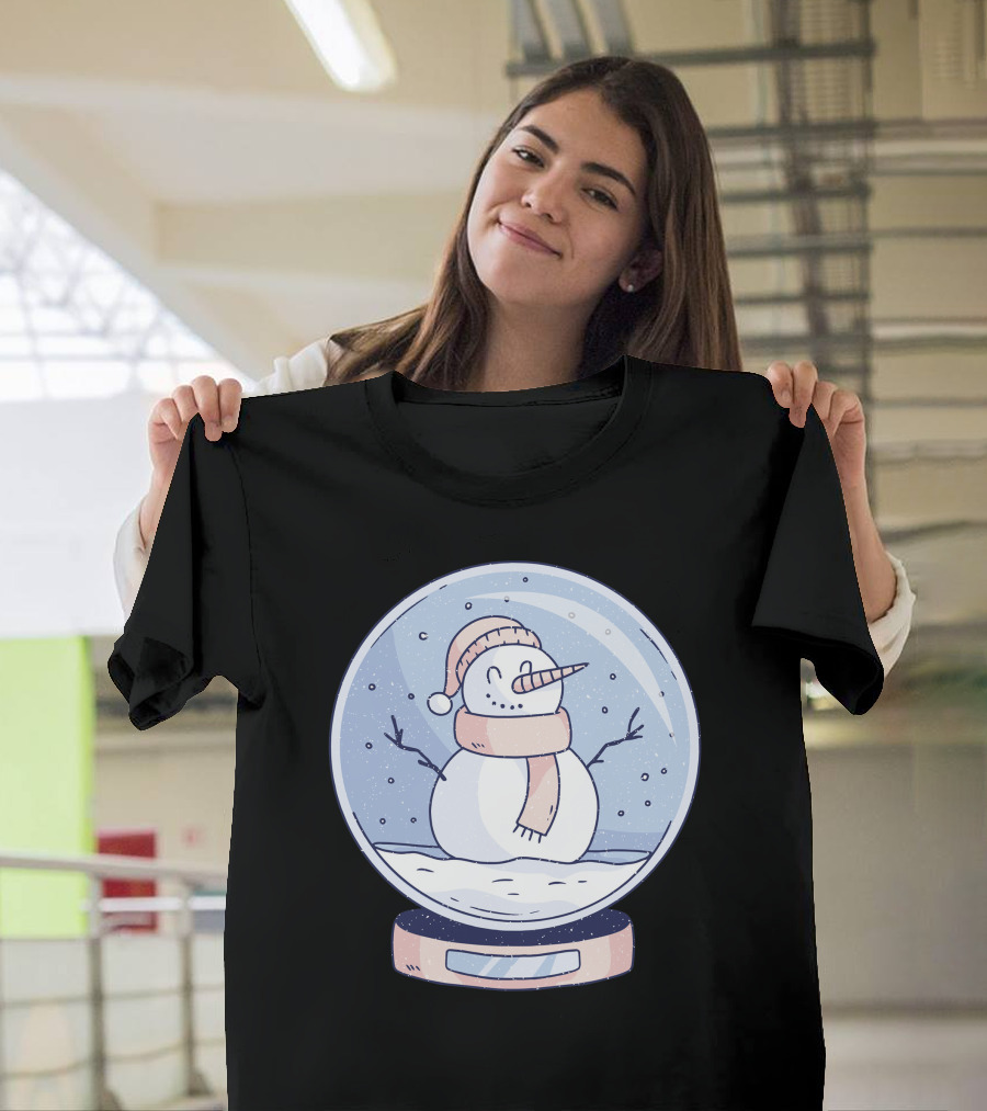 Winter Snowglobe with Happy Snowman Wearing Scarf and Hat T-Shirt