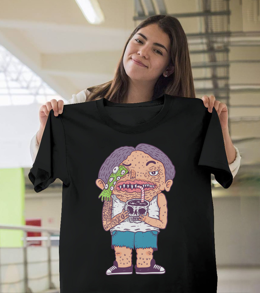 Coffeeshake Zombie Character with Coffee Skull and Tattoos T-Shirt
