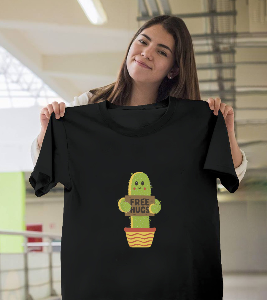 Free Hugs Cactus Cute Plant in Pot Offering Hugs T-Shirt