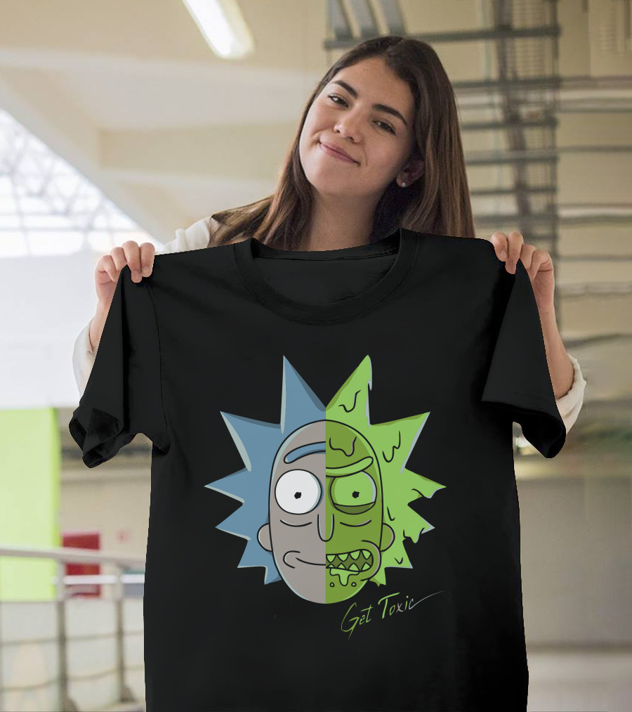 Get Toxic Rick Split Face Green and Blue T-Shirt