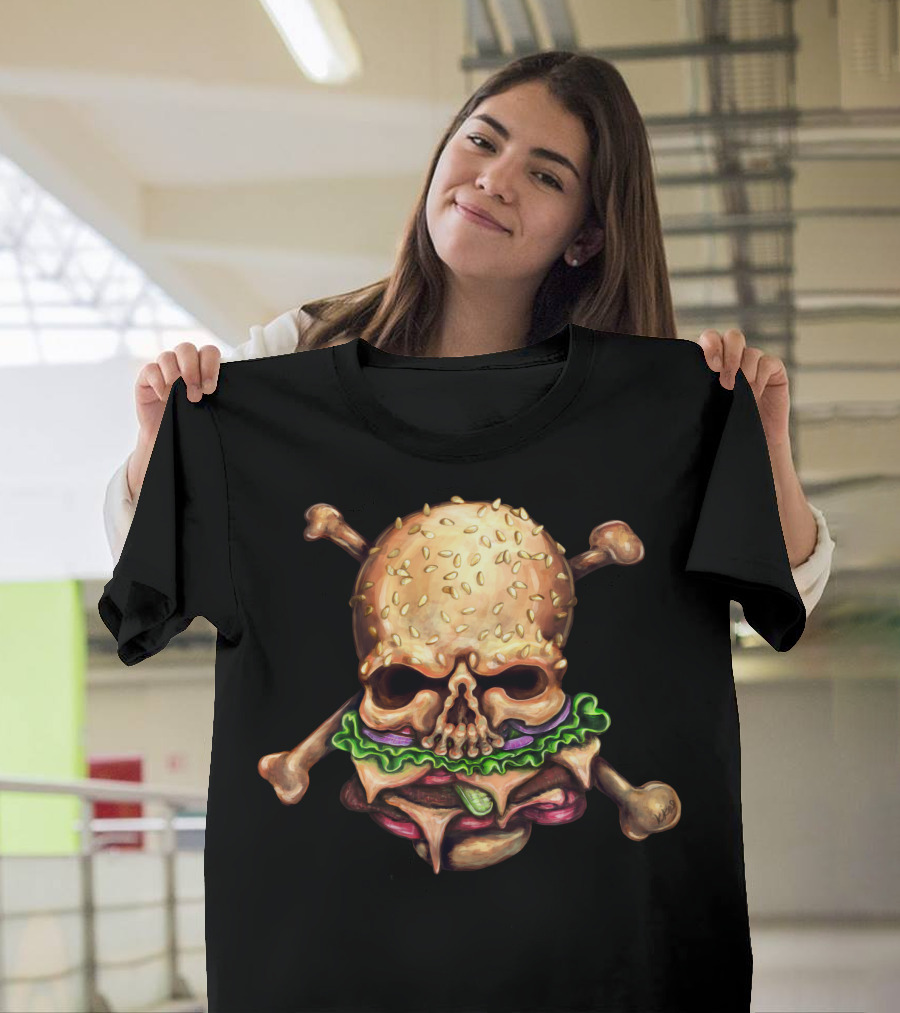 H Is For Hazardous Hamburgers Skull and Crossbones Burger T-Shirt