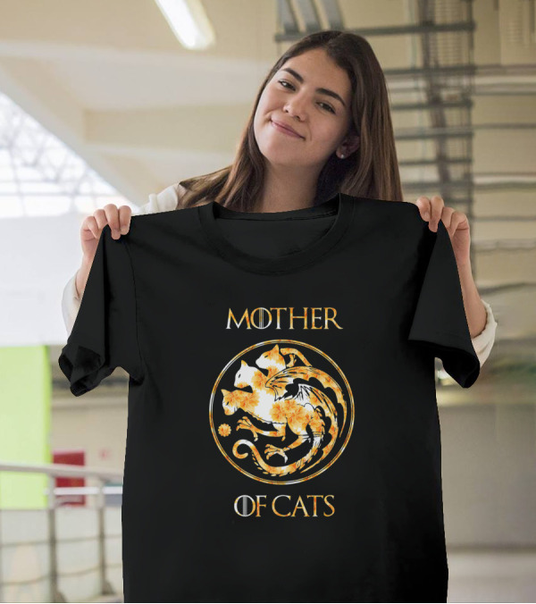 Mother Of Cats Floral Dragon Emblem T-Shirt