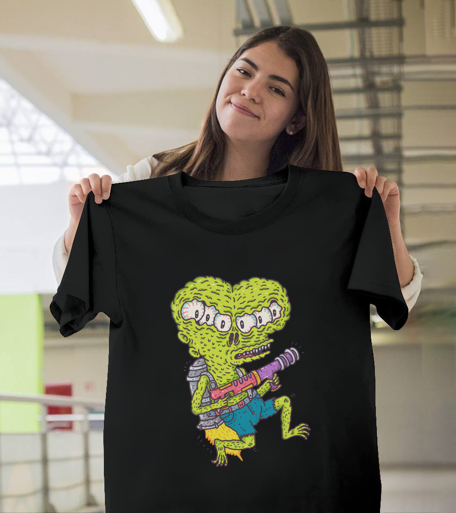 Rocketeer Four-Eyed Alien Creature with Laser Gun T-Shirt