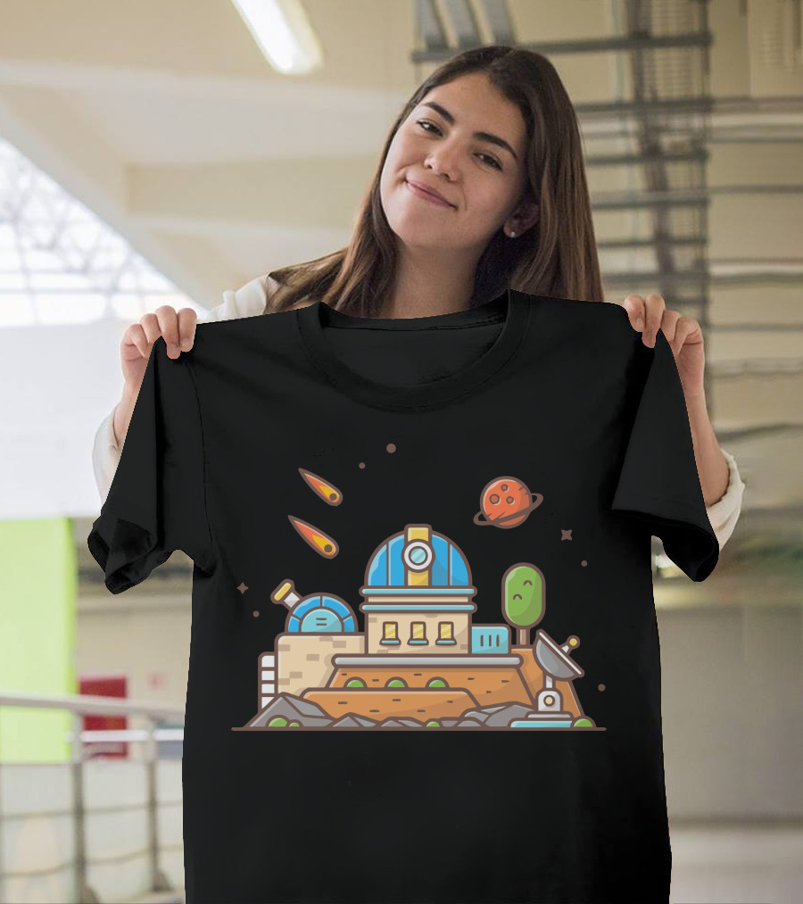 Astronomical Observatory Telescope with Planet Meteorite Space Scene T-Shirt