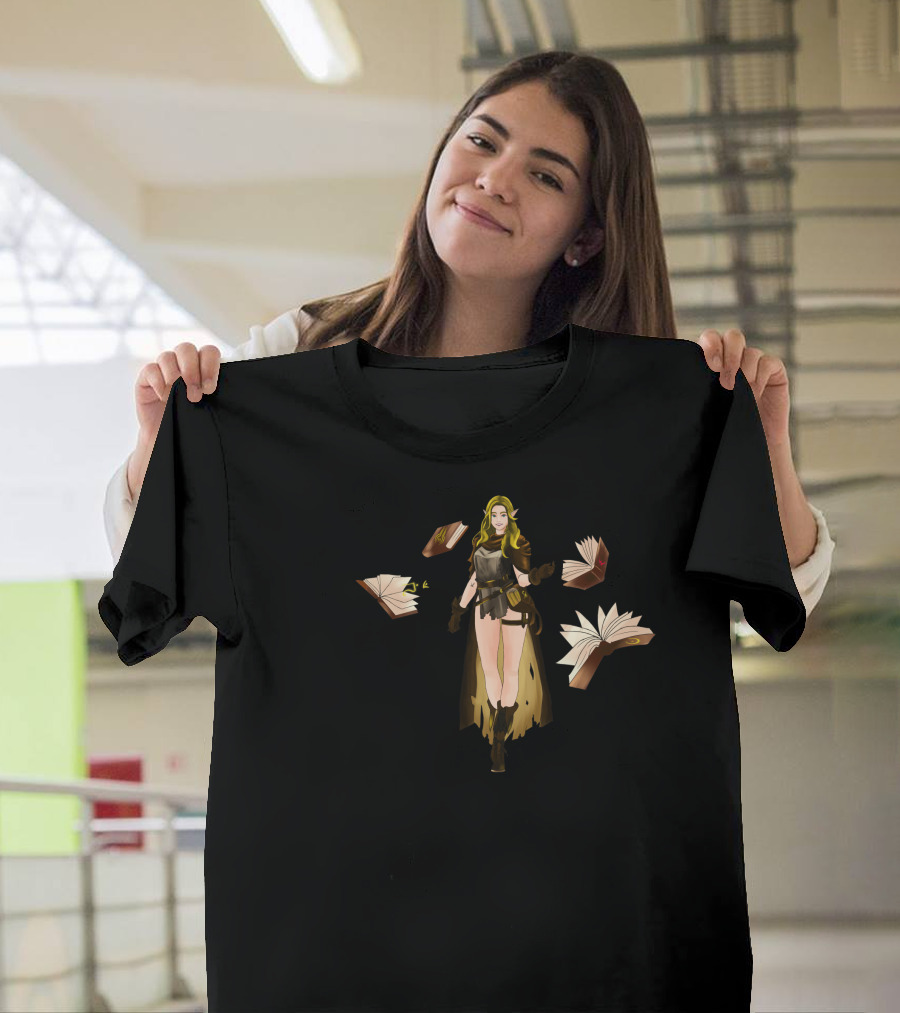 Elf Books Enchantress with Magical Floating Tomes T-Shirt