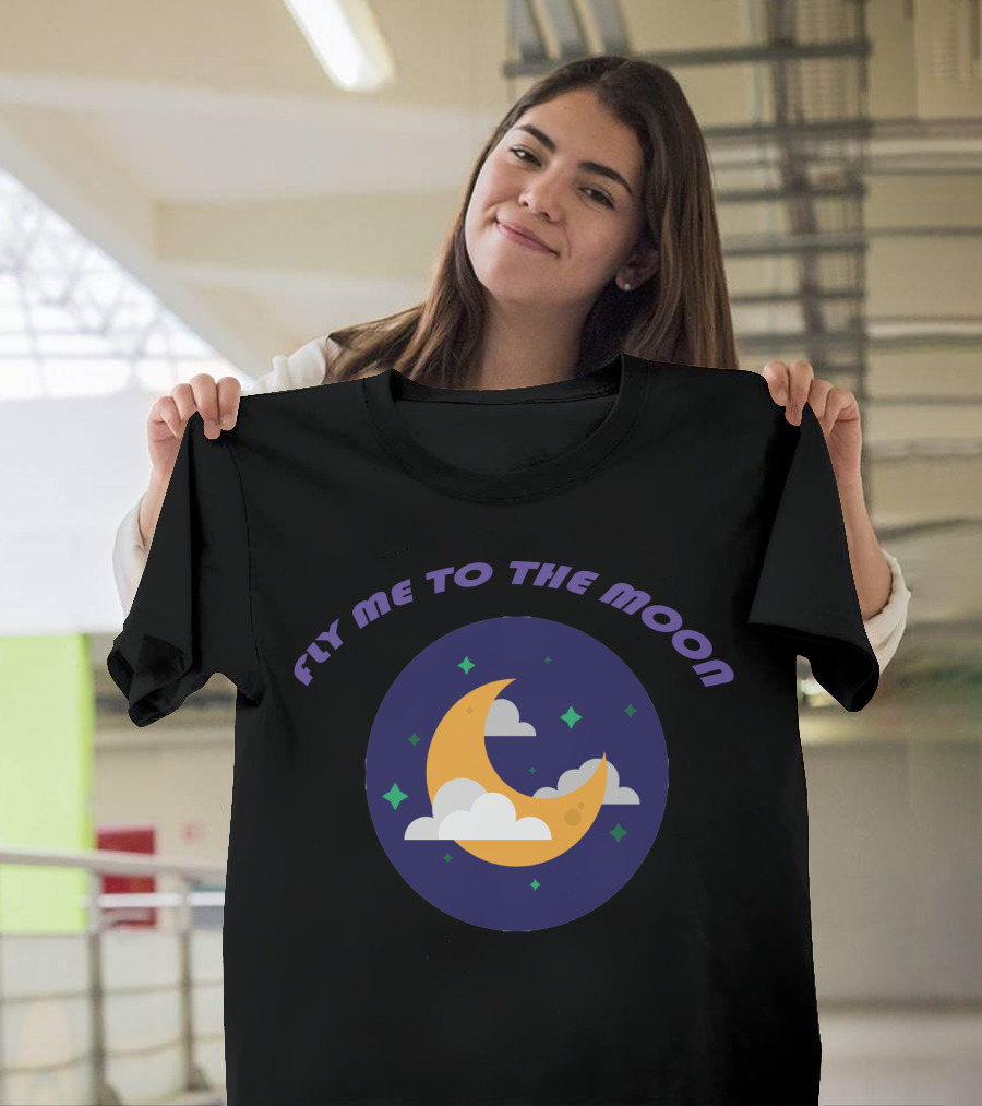 Fly Me To The Moon Crescent Clouds and Stars T-Shirt